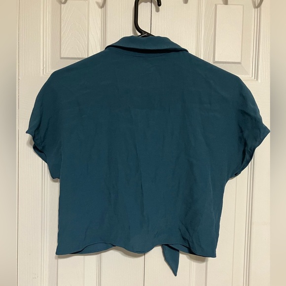 Wilfred Free‎ Button Front Blouse Front Tie Rayon Green Sz XXS Lightweight - Picture 6 of 8